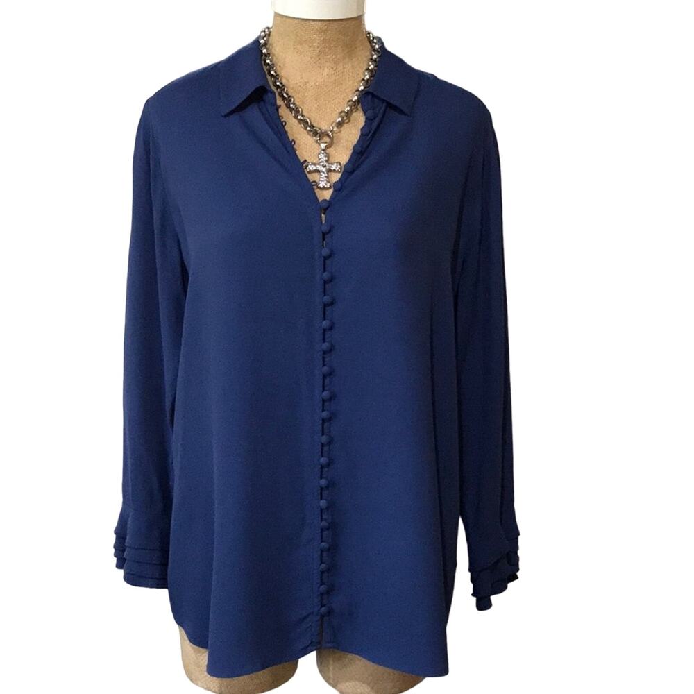 Soft Surroundings Royal Blue Tunic Covered Button Front Women's Sz Petite Medium